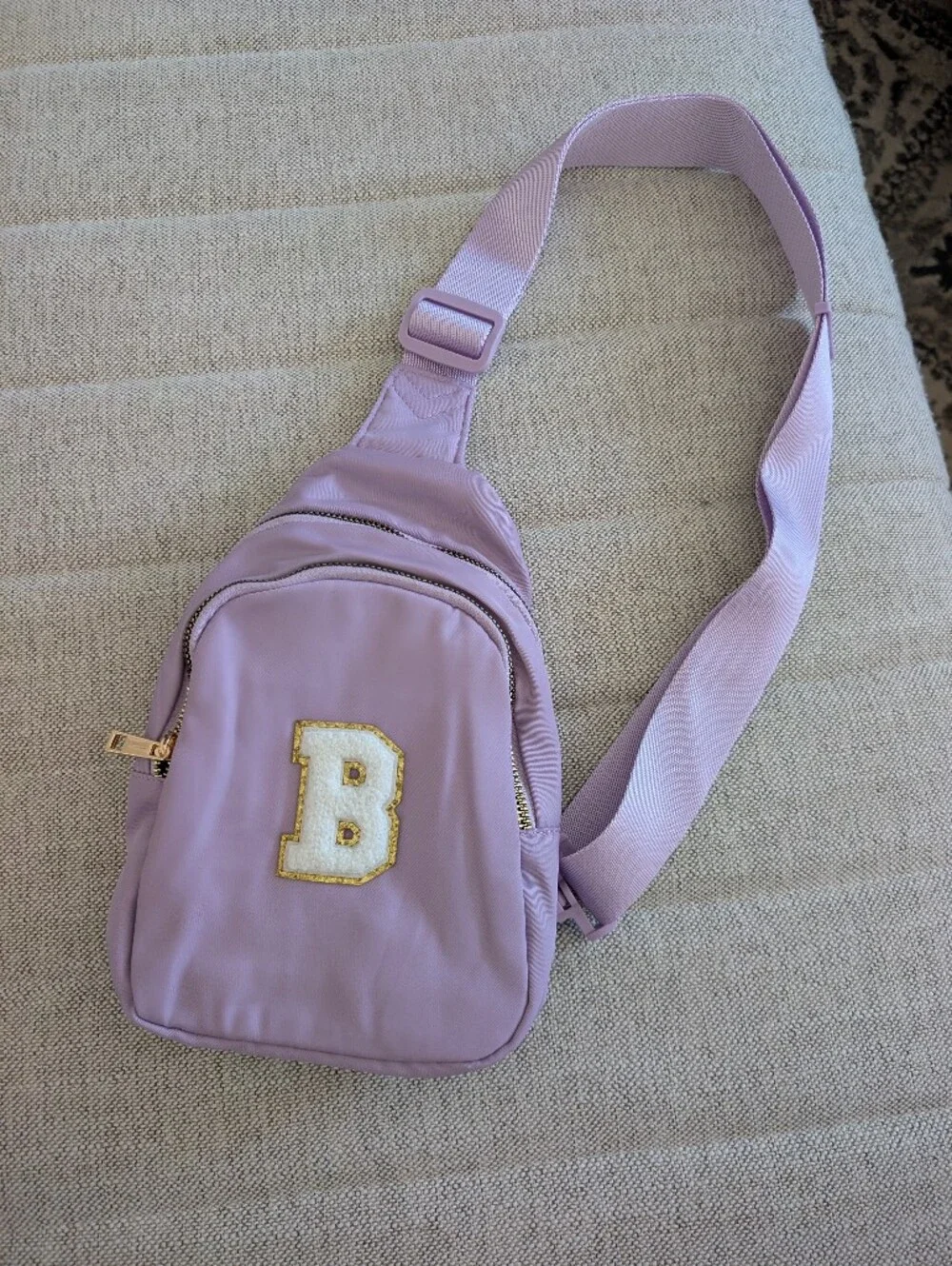 Lavender Sling Bag with Gold B Initial Accent NWT Girls Gift